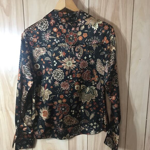 Kasper Floral Silky Collared Button-Down Long Sleeve Top 6 - Picture 2 of 4